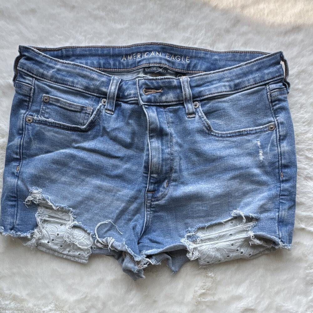 American Eagle Next Level Stretch Women’s Blue Denim Low Rise Shorts 12